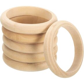 سوار الإسورة الخشبية Uxcell ، 6pcs 81mm - حلقات Macrame الرجعية ، دائرة خشبية ناعمة غير مكتملة ، حلقات خشبية للحرف ، المجوهرات ، صنع DIY ، ديكور المنزل