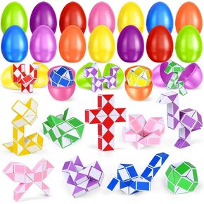 Springflower 24 Pack Easter Eggs مملوءة بألعاب Mini Snake Twist لـ Easter Eggs Hunt ، أساسيات سلة عيد الفصح ، حشو سلة ، تفضل حفل عيد الفصح للأطفال ، هدايا عيد الفصح للأطفال