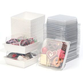 60Pack Bakery Boxes 4x4x2.5 Inches Charcuterie Boxes with Clear Lids Chocolate Covered Strawberries Boxes Mini Cake Boxes Treat Boxes Macaron Chocolate Truffle Boxes Party Wedding Favor