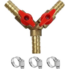 3 Way Shut Off Ball Valve 3/8" (10mm) Hose Barb, 2 Y Shaped Switch Ball Valve, 3 Way Barb Pipe Tubing Fitting Coupler for Water Fuel Air