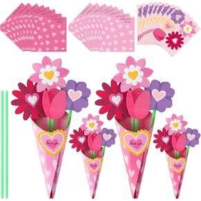 Beyumi Flower Bouquet Craft Kit - 24pcs Day's Mother's Pink Flower Boudket Kit For Kids Make Your Heart Floral President