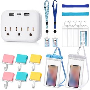 Glenmal 17 PCS Cruise Ship Essentials Kit تشمل مجموعة علامات الأمتعة كرنفال كرنفال مع حلقة معدنية ، نطاقات المناشف ، حبل السلاحف ، شريط الطاقة ، الخطاف المغناطيسي ، حقيبة هاتف مقاومة للماء
