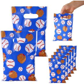 50pcs Baseball Gift Bags, PE Material 9.84x6.69 Inch Baseball Snack Candy Goodie Bags with Handle for Sports Treat Theme Favor Party Supplies Decorations