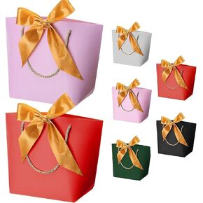 Pinkmiumiu 5 PCS حقائب هدايا ملونة مع Gold Bow Ribbon Bulk Party Party Forme Paper Bags with Montles Facts For Baby Birthday Party 16.5x10.6x4.7inch (Medium)