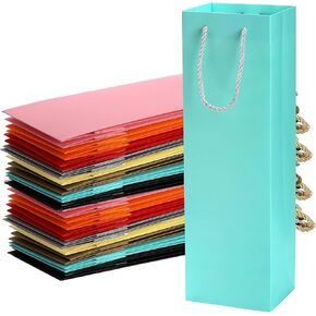 Wuweot 32 Pack Colorful Wine Gift Facs ، Wine Bottle Paper Pags Bulk ، Cardboard Fingle Bottle Tote مع مقبض لعيد حفلات الزفاف لوازم الحفلات