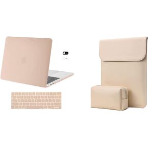 MOSISO Compatible with MacBook Pro 13 inch Case 2023, 2022, 2021-2016 M2 M1, Faux Suede Leather Laptop Sleeve with Small Bag&Plastic Hard Shell Case & Keyboard Cover Skin & Webcam Cover, Camel&Apricot