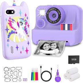 Purple Kids Phone and Kids Camera Instant Print for Little Girls Birthday