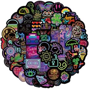 100pcs ملصقات الضوء البارد النيون ، حزمة الفينيل المقاومة للماء الممتعة لزجاجة المياه ، تفضل الحفلات للشباب ، ملصقات الكمبيوتر المحمول للأطفال