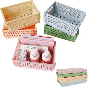 KONGDY Storage Bins 5 PACKS Foldable Plastic Storage Box Case, 9.8x6.3x3.9in/25*16*10cm Durable Folding Storage Crate for Office, Bedroom, Closet, Kitchen, Bathroom, Organizing Books Condiments Toys
