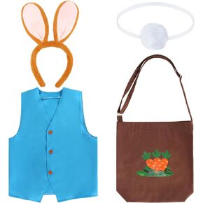 Yewong 4 Pieces Kids Bunny Rabbit Costume Set Includes Plush Bunny Ears Headband Tail Vest Carrot Canvas Bag for Halloween Easter World Book Day