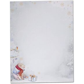Black Tabby Studio Polar Bear in Snowy Forest Holiday & Christmas Winter Stationery - 60 ورقة مجموعة من الورق الرأسي