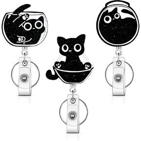 Cat Badge Reel Nurse Badge Holder with Alligator Clip Nurse Badge Reels Retractable Nursing Badge Reels for Nurses, Doctors, Teachers, Office Worker (Cute Cat)