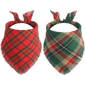 عيد الميلاد الكلب Bandanas 2pcs-large ، وشاح باللون الأخضر الأحمر مع الحواف الشرابات ، وملحقات المثلثات المثلثات القابلة للانعكاس للبنين الفتيات ، وعطلة باندانا للحيوانات الأليفة المتوسطة والكبيرة