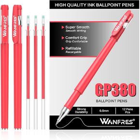GEL INK BARLOINT PEN 0.5 مم 12 حاملي قلم 24 عبادة ، قلم الحبر الأحمر ، الحبر القابل لإعادة الملء ، سريع التجفيف ، مناسب للطلاب للقيام بالواجبات المنزلية ، الكتابة ، ملاحظات الاجتماع ، العلامات ، التجميع اليدوي المطلوب.