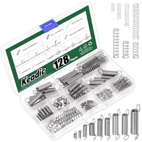 Keadic 100Pcs 25 Sizes Stainless Steel Extension Spring Assortment Set, 0.3/0.4/0.5/0.6/0.7/0.8/0.9/1/1.2mm Wire Diameter Small Mechanical Springs for Shop Home Repairs