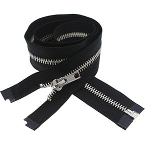 Leekayer 2pc #5 30 inch metal sthippers لخياطة الحرف اليدوية معطف الفضة أسنان أسود منفصل سترة سحاب 76 سم زبهر يدوي يدويًا يدويًا للإصلاح (30 "فضية)