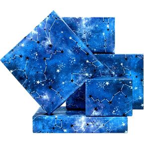 ورقة تغليف الفضاء للبنين الفتيات ، Galaxy Blue & Black Starry Night Gift ، 4 ورقة من النجوم ، ورقة طوية للرجال للرجال