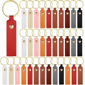 100pcs Pu Leather Key Key Kit ، فراغات مفاتيح جلدية مع برشام ذهبي وحلقات معدنية ، مجموعة مفاتيح متعددة الألوان مجموعة كبيرة من أجل حرفة DIY ، وصنع مفاتيح نقش بالليزر