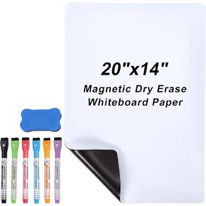PATIKIL Magnetic Dry Erase Whiteboard Paper, 20"x14" White Board Stickers for Wall Whiteboard Contact Paper Sheet with Marker, Magnetic Eraser for Kitchen Fridge Shopping List, White