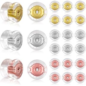 24 Pcs Silicone Earring Backs, 18K Gold Locking Secure Earring Backs for Studs Droopy Fish Hook Heavy, 12 Pairs Hypoallergenic Comfy Soft Earring Stoppers Replacement Clear for Adults Teens