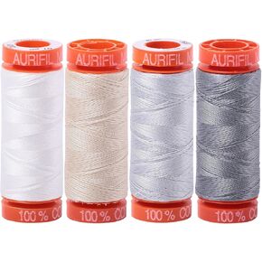 Aurifil (4) 220 yd spools 50 wt super quilter من حزمة ألوان خيط التفكيك الأساسية من 4 بقع