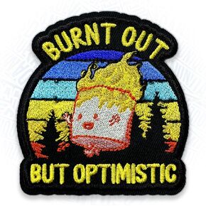 Burnt Out but Optimistic Patches 3" Funny Nurse Patch Iron On Embroidery Patch for Jackets, Backpack, Hat, Uniform DIY Sew On Patch Gifts for Women Men Adult 3 Inches