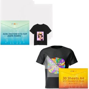 HTVRONT Sublimation HTV for Dark Fabric/Light Fabric 10 Pack Matte & DTF Transfer Film for Sublimation - 30 Sheets of A4 (8.3×11.7") for Sublimation Shirts/Pillow/Bag/Hat