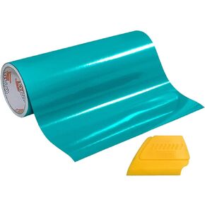 VViViD ORACAL 651 Multi-Colored Vinyl Solvent-Based Adhesive-Backed Calendared Wrap Decals w/Yellow Multi-Purpose Squeegee (12x 5ft, Turquoise Blue)