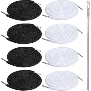 8 Pcs Drawstring Cords 57 Inches Replacement Drawstring for Sweatpants Drawstrings with 1 Pieces Easy Threaders for Sweatpants Shorts Pants Jackets Coats (Black, White)