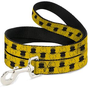 الفول السوداني في جميع أنحاء العالم LLC Pet Leash ، مقود الكلاب ، الفول السوداني تشارلي براون تشكل الوجه الأسود الأصفر ، طوله 6 أقدام 1.0 بوصة