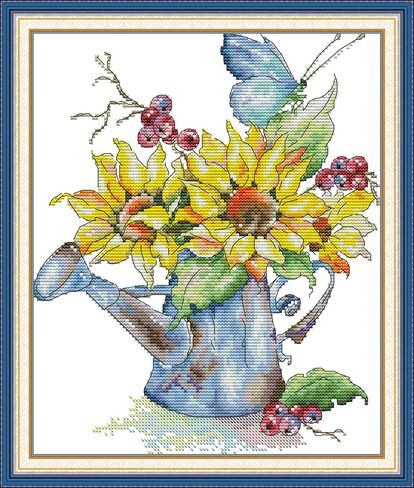 CaptainCrafts Cross Stitch Kits for Adults Counted Cross Stitch Unprinted Fabrics Needlework Craft Home Decor (Counted 14CT, Sunflower Bouquet) in Saudi Arabia