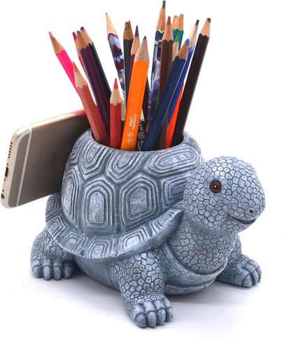 Turtle Pencil Holder and Phone Stand - Multifunctional Stylish Storage Container Desk Accessories Organizer - Green in Saudi Arabia