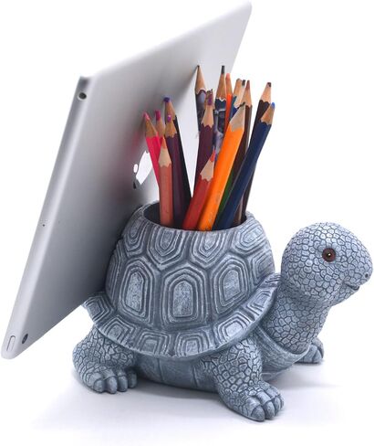 Turtle Pencil Holder and Phone Stand - Multifunctional Stylish Storage Container Desk Accessories Organizer - Green in Saudi Arabia