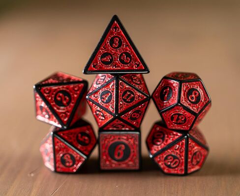 Lattice Victorian Design Steampunk Inspired - Set of 7 RPG Dice | Perfect for Dungeons and Dragons (D&D), Magic The Gathering (MTG) and Other Role Playing Games (RPG), 16mm (Red) in Saudi Arabia