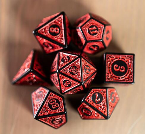 Lattice Victorian Design Steampunk Inspired - Set of 7 RPG Dice | Perfect for Dungeons and Dragons (D&D), Magic The Gathering (MTG) and Other Role Playing Games (RPG), 16mm (Red) in Saudi Arabia