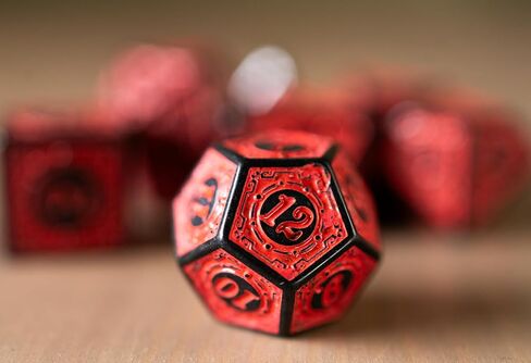 Lattice Victorian Design Steampunk Inspired - Set of 7 RPG Dice | Perfect for Dungeons and Dragons (D&D), Magic The Gathering (MTG) and Other Role Playing Games (RPG), 16mm (Red) in Saudi Arabia