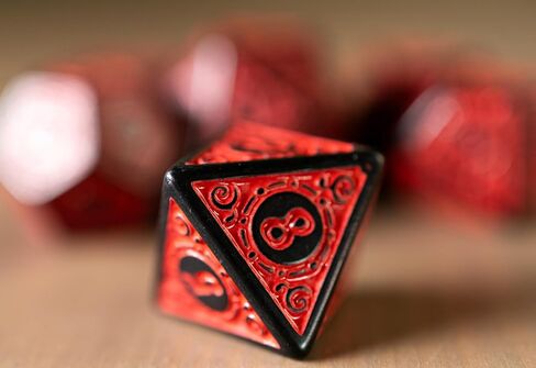 Lattice Victorian Design Steampunk Inspired - Set of 7 RPG Dice | Perfect for Dungeons and Dragons (D&D), Magic The Gathering (MTG) and Other Role Playing Games (RPG), 16mm (Red) in Saudi Arabia