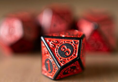 Lattice Victorian Design Steampunk Inspired - Set of 7 RPG Dice | Perfect for Dungeons and Dragons (D&D), Magic The Gathering (MTG) and Other Role Playing Games (RPG), 16mm (Red) in Saudi Arabia