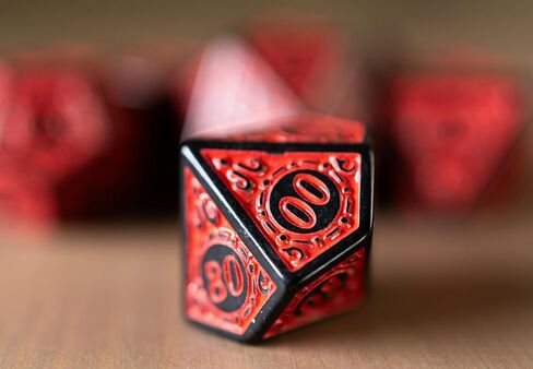 Lattice Victorian Design Steampunk Inspired - Set of 7 RPG Dice | Perfect for Dungeons and Dragons (D&D), Magic The Gathering (MTG) and Other Role Playing Games (RPG), 16mm (Red) in Saudi Arabia