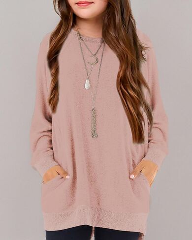 GNKVLER Girls Shirts for 6-13 Years Long Sleeve Crewneck Tunic Tops with Pockets in Kuwait