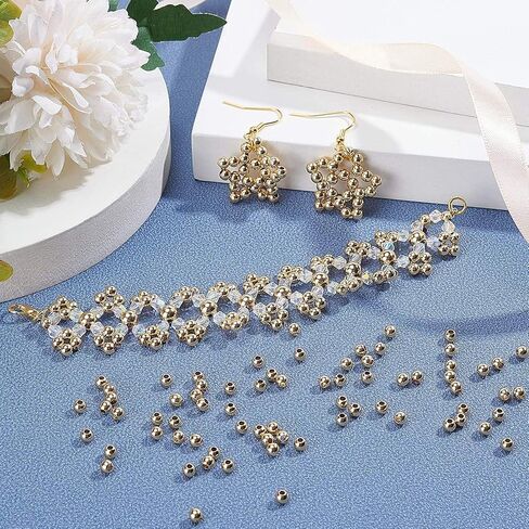 PH PandaHall 2340pcs 5 Size Smooth Round Metal Beads Golden Silver Tiny Spacer Round Beads Seamless Loose Ball Beads for Summer Hawaii Stackable Necklace, Bracelet, Earring Making 2.4/3/4/5/6mm in Saudi Arabia