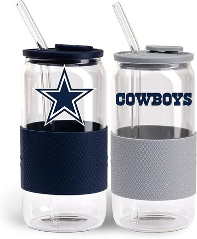 The Memory Company | Licensed NFL 2-Pack Glasses with Silicone Grip and Lid, with Straw in Kuwait