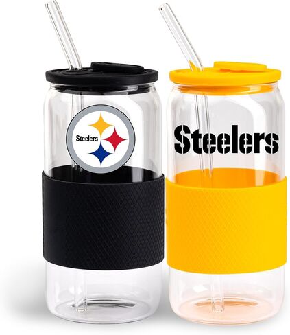 The Memory Company | Licensed NFL 2-Pack Glasses with Silicone Grip and Lid, with Straw in Kuwait