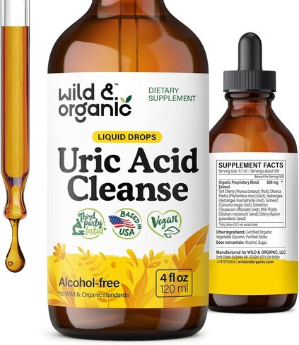 Uric Acid Cleanse Liquid Supplement - Uric Acid Support Drops with Tart Cherry, Chanca Piedra, Celery, Turmeric Root, Milk Thistle Seed - Vegan, Alcohol Free Tincture - 4 fl oz in Kuwait