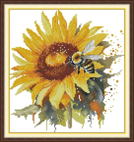 CaptainCrafts Cross Stitch Kits for Adults Counted Cross Stitch Unprinted Fabrics Needlework Craft Home Decor (Counted 14CT, Sunflower Bouquet) in Saudi Arabia