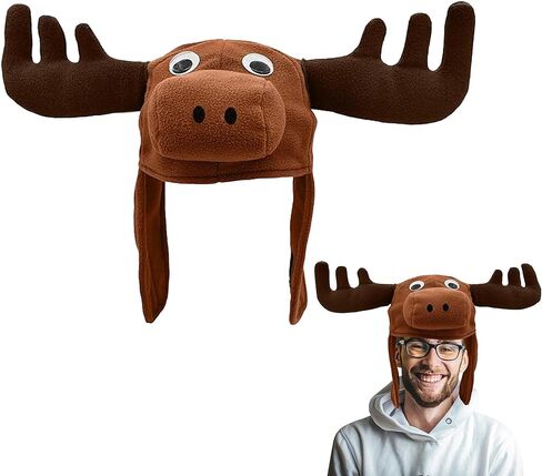 نيكي بيجز نوفيلتيز قبعة موظ بنية مضحكة للبالغين على شكل رأس قرون وعيون حيوانات، لون بني، مقاس واحد in Kuwait