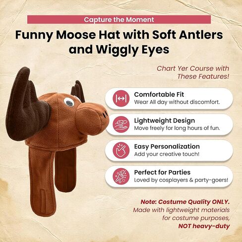 نيكي بيجز نوفيلتيز قبعة موظ بنية مضحكة للبالغين على شكل رأس قرون وعيون حيوانات، لون بني، مقاس واحد in Kuwait