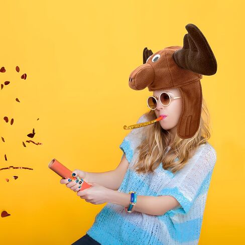 نيكي بيجز نوفيلتيز قبعة موظ بنية مضحكة للبالغين على شكل رأس قرون وعيون حيوانات، لون بني، مقاس واحد in Kuwait