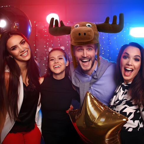 نيكي بيجز نوفيلتيز قبعة موظ بنية مضحكة للبالغين على شكل رأس قرون وعيون حيوانات، لون بني، مقاس واحد in Kuwait