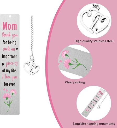 Cute Bookmark for Mother, Stainless Steel Love Funny Bookmark with Heart Shape Chain Best Gifts for Mom Reading Gifts Show Your Love and Gratitude (Style 2) in Saudi Arabia
